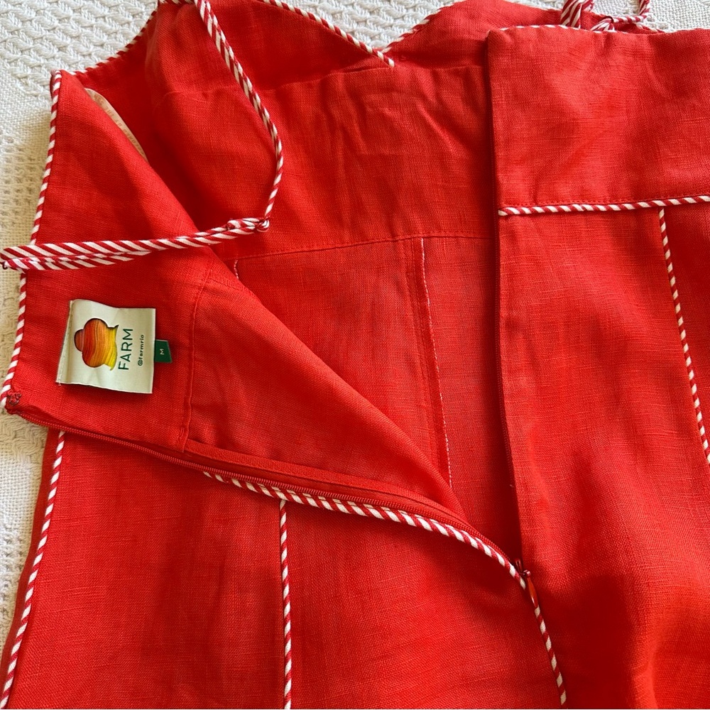 Farm Rio Red Front Bow Scalloped Hem Linen Midi Dress-M-Sweetheart A-Line Resort - Picture 7 of 13